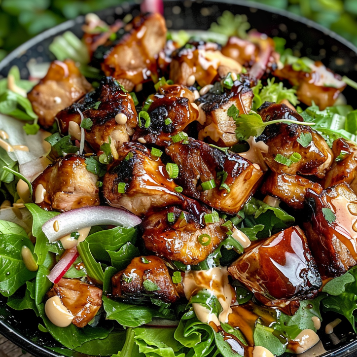 bbq-hähnchen-salat mit gehackten zutaten