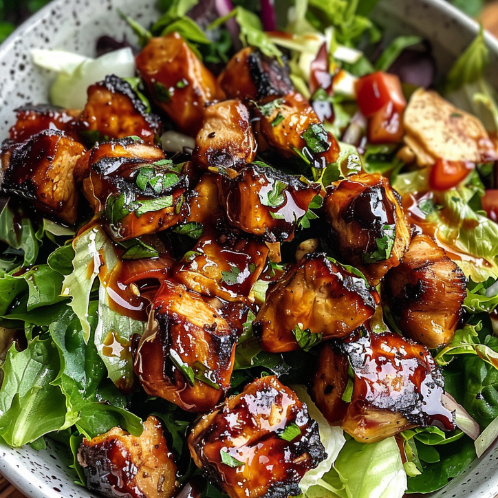 bbq-hähnchen-salat mit gehackten zutaten