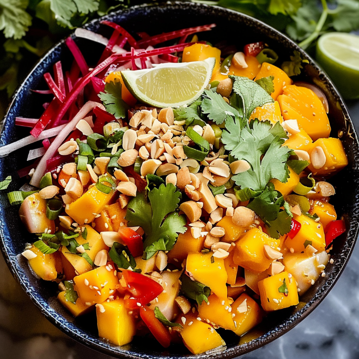 thailändischer mangosalat mit hähnchen