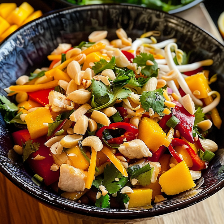 thailändischer mangosalat mit hähnchen