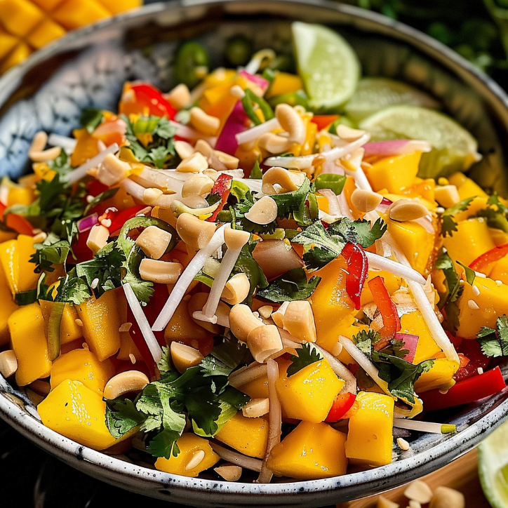 thailändischer mangosalat mit hähnchen