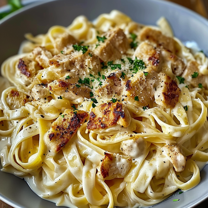 knuspriges hähnchen mit fettuccine