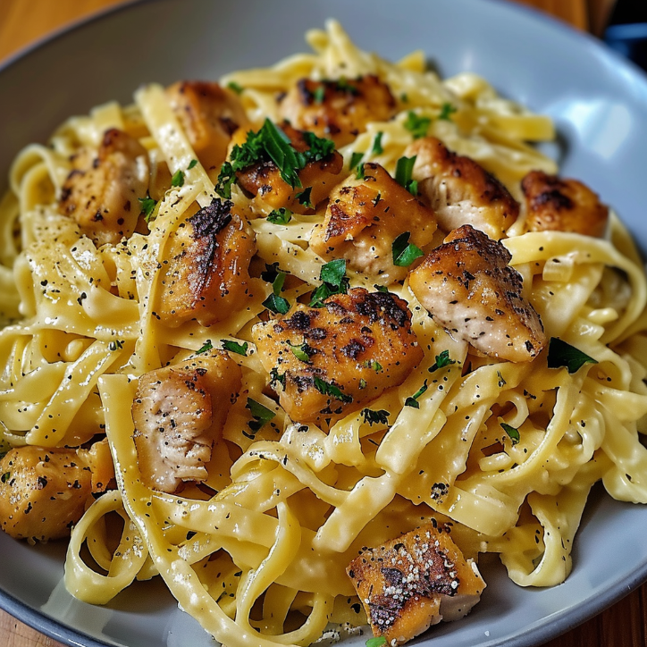 knuspriges hähnchen mit fettuccine