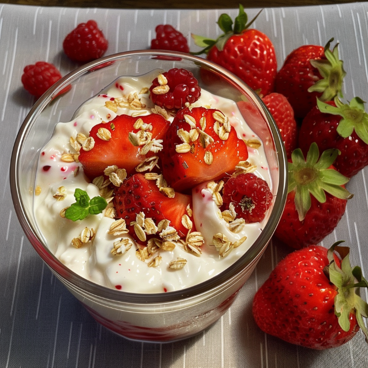 Griechischer Joghurt mit Erdbeeren und Granola – schnelles