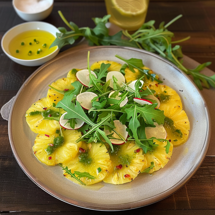 ananas carpaccio mit rucola