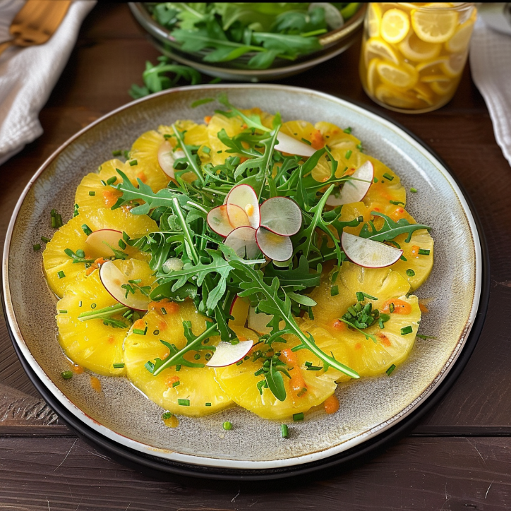 ananas carpaccio mit rucola
