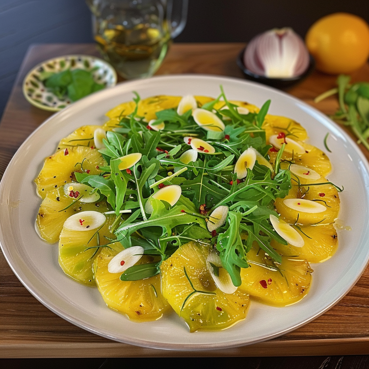 ananas carpaccio mit rucola