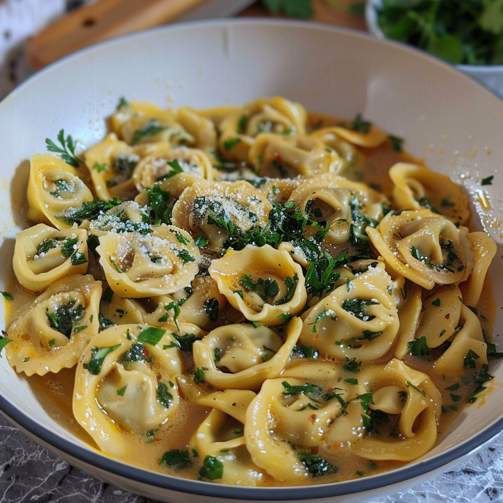 tortellini z pieczarkami i szpinakiem