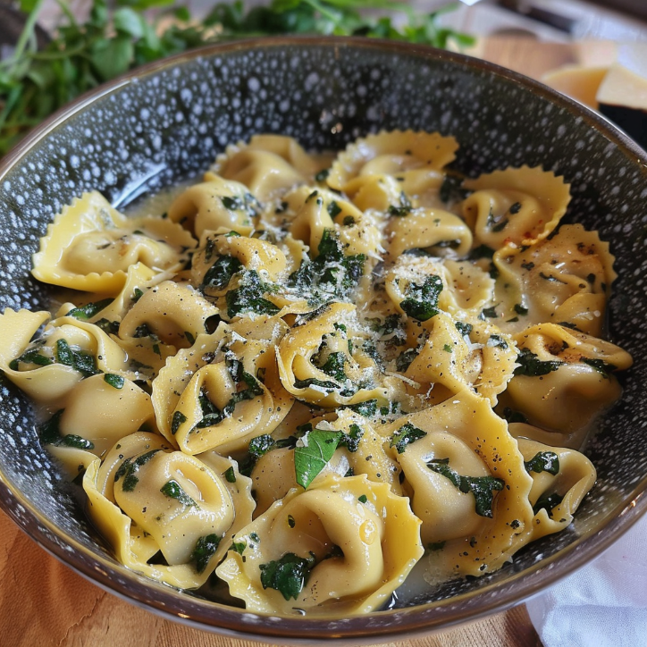 Jednogarnkowe tortellini z pieczarkami i szpinakiem – szybki