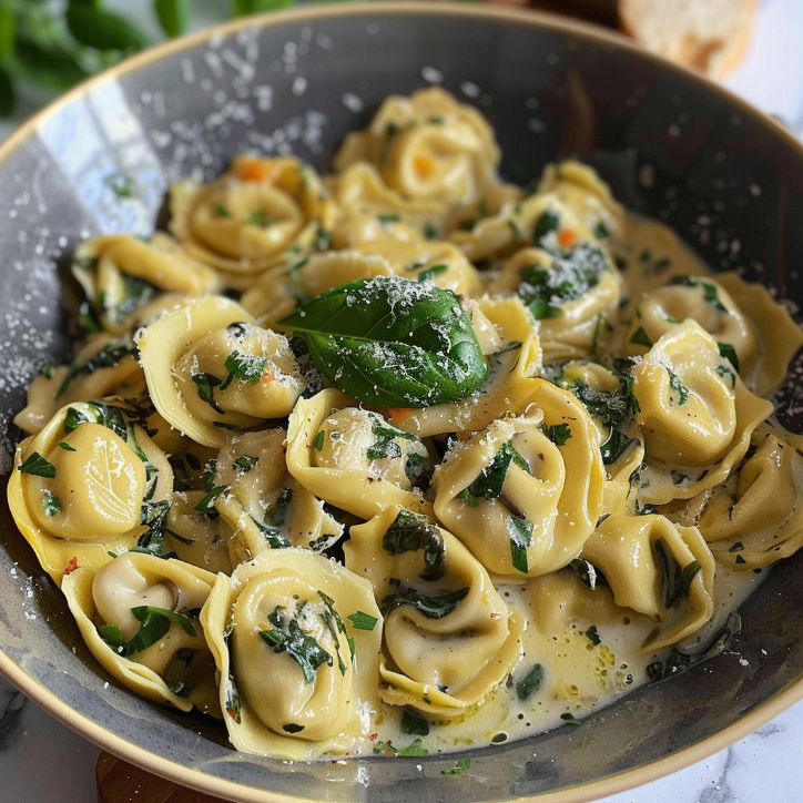 tortellini z pieczarkami i szpinakiem