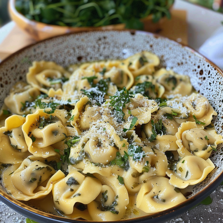 tortellini z pieczarkami i szpinakiem