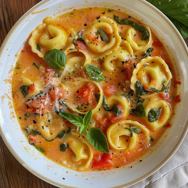zupa z tortellini i szpinakiem