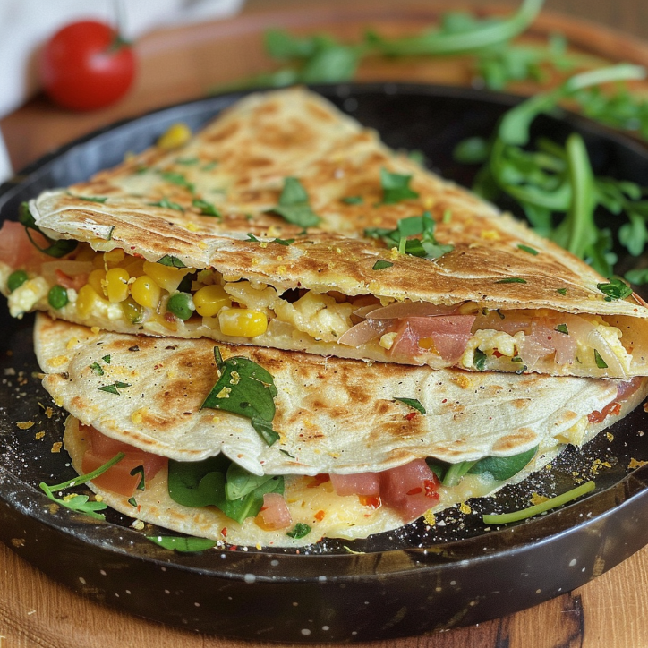 tortilla z jajecznicą i łososiem